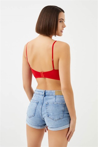 Cottonhill Kırmızı Puantiyeli Tüllü Ayarlanabilir Askılı Balenli Kadın Bralet Sütyen