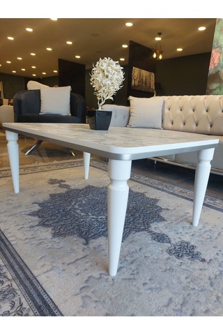 Akset Orta Sehpa Lüx Beyaz Mermer Gümüş