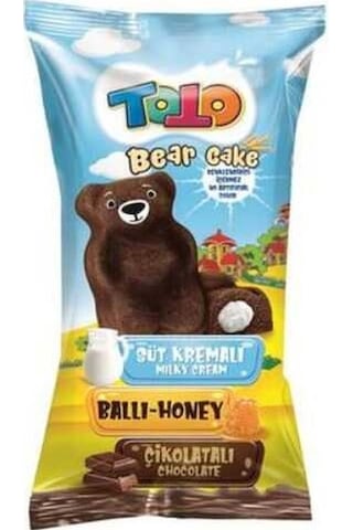 Toto Bear Kek Ballı Süt Kremalı Çikolatalı Kek 40 Gr. 24 Adet (1 Kutu)