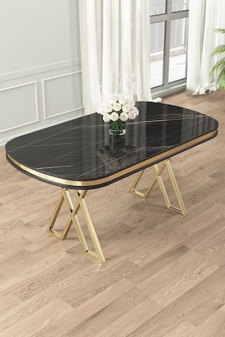 Canisa Lai Serisi 90x168 Lak Panel Sonata Gold Ayak Masa Takımı 6 Cappucino Sandalye Sonata Masa Cappucino Sandalye Ayaklar Gold