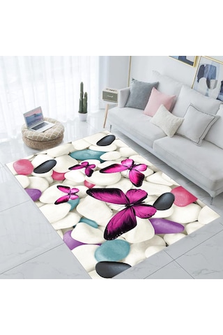 Kelebek Desen Mutfak Halısı, Antialerjik Halı, Leke Tutmaz, Kayma