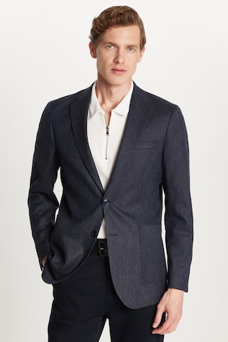 Tudors Erkek Slim Fit Mono Yaka Çift Yırtmaçlı Casual Lacivert Tek Ceket-33912 Lacivert