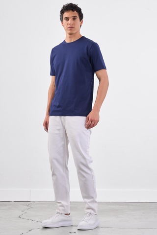 Dufy Lacivert Bisiklet Yaka Pamuklu Düz Renk Slim Fit Erkek T-shirt Lacivert
