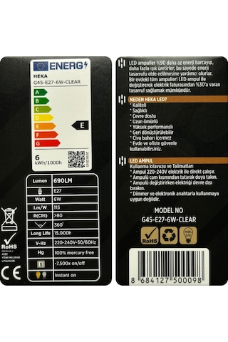 4 Adet Heka 6w 51w 6500k Beyaz Işık E27 Duylu Şeffaf Led Ampul Heka
