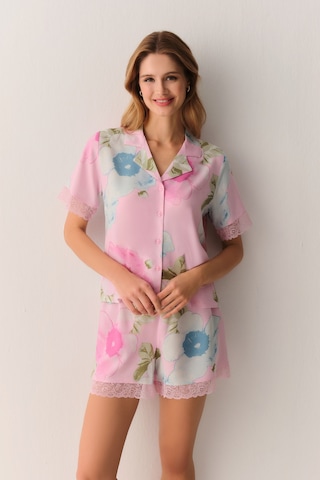 Suwen Meloni Gömlek Yaka Şort Pijama Takımı Sh26531667b334 Pembe