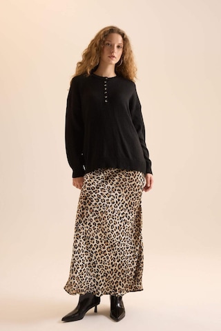 Defacto Straight Fit Normal Bel Leopar Desenli Saten Maxi Etek D6886axnser103 Ekru