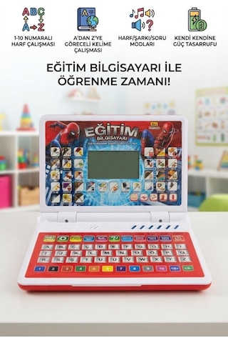 Süper Kahraman Eğitici Bilgisayar 100 Fonksiyonlu Müzikli Harf Kelime Ve Şarkı Modlu Oyuncak Laptop