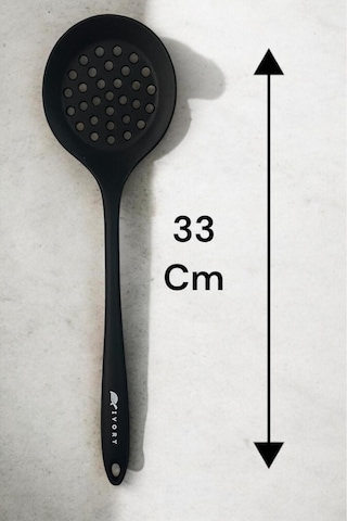 Siyah Ivory Silikon Büyük Boy Kepçe -kevgir -spatula Set Siyah