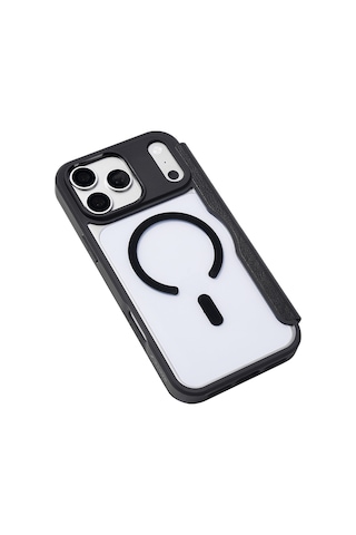 Apple iPhone Uyumlu 18 Pro Kılıf M-safeli Vegan Deri Şeffaf Arka Yüzey Kartlıklı Raptic Urban Folio Kapak Siyah