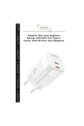 Adaptör Ofis Şarjı Bağlantı Başlığı Ce07 Eu Çift Type-c Çıkışlı 35w Pd Hızlı Şarj Adaptörü