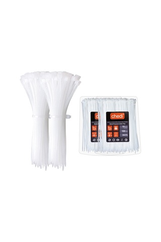 Chedı Kablo Bağları, 25 Cm 200'lü Paket Çok Amaçlı Kullanım, Premium Kalite Beyaz Kablo Klipsi
