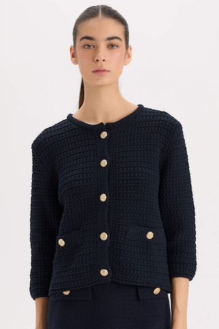 DeFacto Regular Fit Bisiklet Yaka Dokulu Düğmeli Triko Hırka D3304AX24WNNV131 Lacivert