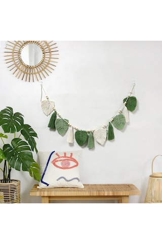 Yifomall Mavi El Dokuma Pamuk Ipli Yaprak Desenli Duvar Dekoru - 15x150cm, Ev Odası/butik Zenginleştirici, Kolay Bakım