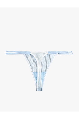 Koton Pamuklu Çiçek Desenli Dantelli Lastik Detaylı Çizgili String Külot Mavi Çizgili 6slk30227mk