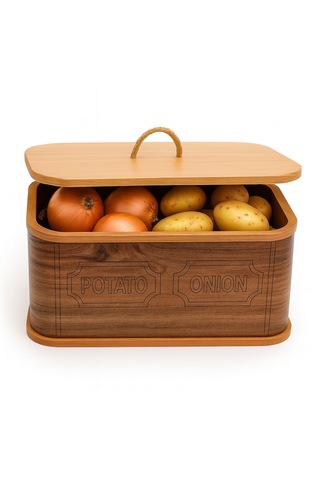 Dekorasyaa 2 Bölmeli Patates Soğanlık - Bambu - Dikdörtgen Natural Desen Ahşap