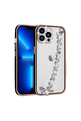 Apple Uyumlu iPhone 12 Pro Max Uyumlu Taş Süslemeli Kamera Korumalı El Tutamaçlı Zore Blazer Kılıf-siyah Siyah -