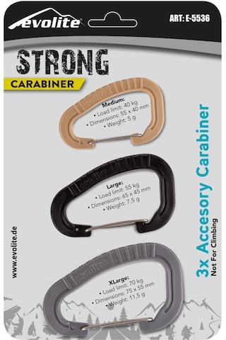 Evolite Strong 3'Lü Karabina Seti - Gri Siyah Bej Çok Renkli