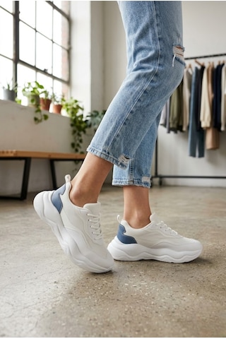 Shoetek Yaswe Kadın Sneakers Bağcıklı Spor Ayakkabı Mavi/beyaz Deri