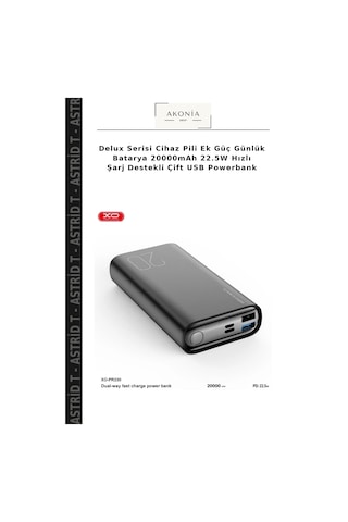 Delux Serisi Cihaz Pili Ek Güç Günlük Batarya 20000mah 22.5w Hızlı Şarj Destekli Çift Usb Powerbank Çok Renkli