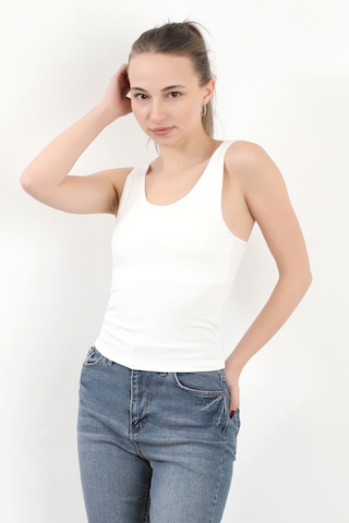 Giysa Kadın Askılı Kaplı Kare Yaka Body Beyaz - 5058 Beyaz