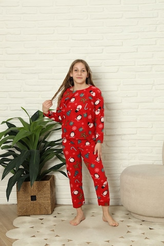 Sleeproom Çocuk Kışlık Kaliteli Polar Pijama Takımı Kırmızı