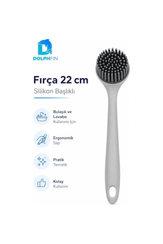 Silikon Başlıklı Bulaşık Ve Lavabo Temizleme Fırçası 22 Cm Gri