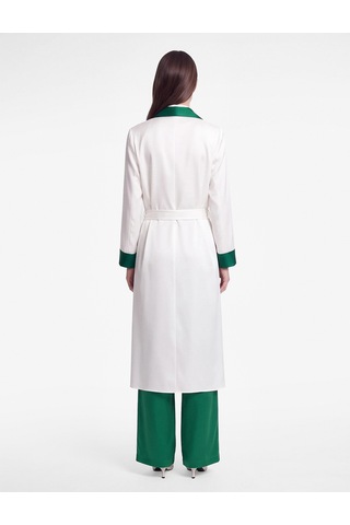 Koton Krep Kumaş Kuşaklı Kontrastlı Uzun Kollu Kimono Beyaz 7wak50087uw