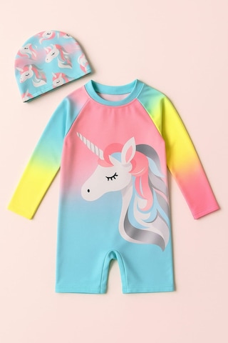 My Kids Wear Kız Cocuk Uzun Kollu Ve Fermuarlı Mayo Takımı 3 -10 Yas 11908 Turkuaz