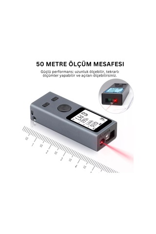 Shopytech Mini Usb Şarjlı Lazer Metre 50 M Dijital Mesafe Ölçer Alan/hacim Hesabı Pisagor Sürekli Öl 1 Adet