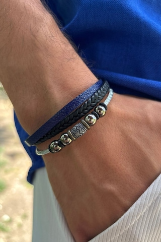 El İşçiliği İle Üretilmiş Hakiki Deri Erkek Bileklik Mavi