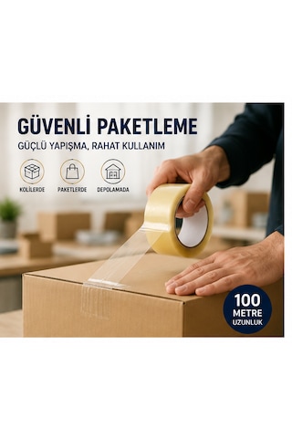 3'lü Koli Bandı 45 Mm X 100 Metre Şeffaf Paketleme Ve Kargo Bandı