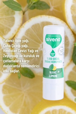 Siveno %100 Doğal Dudak Koruyucu Nane & Limon Bitkisel Lip Balm Krem Nemlendirici Parlatıcı Onarıcı 6 G