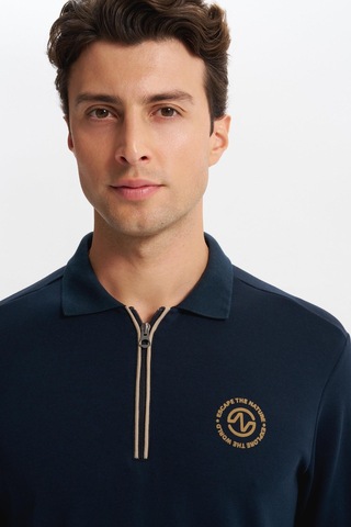 AR-MA Arma Erkek Slim Fit Fermuarlı Polo Yaka Sweatshirt İnce Modal Pamuk Elastan Karışımlı Örme İnterlok Kumaş K30554989102 Lacivert
