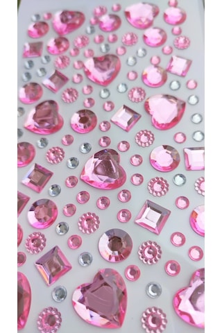 Taş Sticker Açık Pembe Kalpler Yapışkanlı Saç , Yüz Ve Tırnak Taş