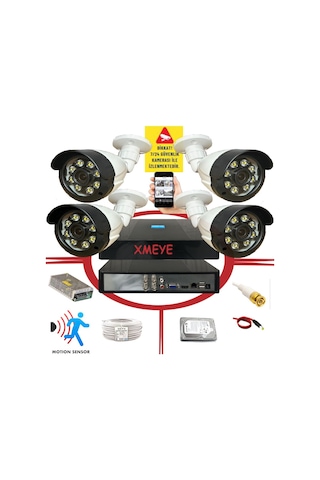 4 Lü Hareket Algılayan 5 Mp Lens 8 Warm Led Gece Renkli Gösteren Güvenlik Kamerası Seti Bs 2308w
