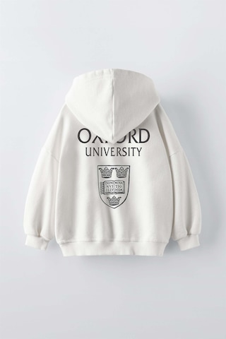 Erkek Çocuk Oxford Modelli Kol Manşetli Pamuk Kapşonlu Sweat Ekru