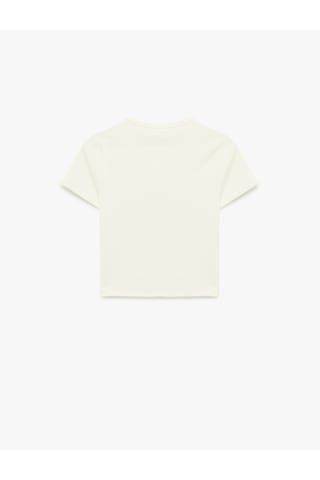 Koton Slim Fit Kısa Kollu Bisiklet Yaka Baskılı Tişört Ekru 6sal10102ık Ekru