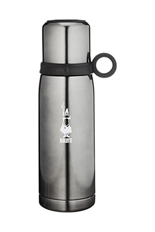 Bialetti - Termos - 460ml - Koyu Gri Renk - Paslanmaz Çelik - Çift Katmanlı - 12 Saat Sıcak 24 Saat Soğuk Tutar - Bardaklı Kapak Özelliği .