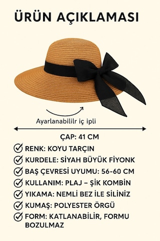 Avantaj Kapıda Kadın Geniş Kenarlı Şapka 43 Cm Dış Çaplı Yazlık Güneş Şapkası Açık Tarçın Kahverengi