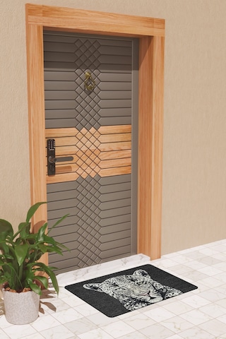 Rugmood Modern Dijtal Baskı Siyah Kaplan Kapı Önü Paspası Çok Renkli