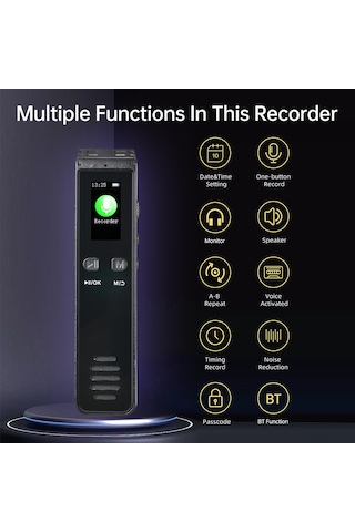 Singree 32gb Profesyonel Ses Kayıt Cihazı - Bluetooth, 30 Saat Sürekli Kayıt, Yüksek Kaliteli Hoparlörlü