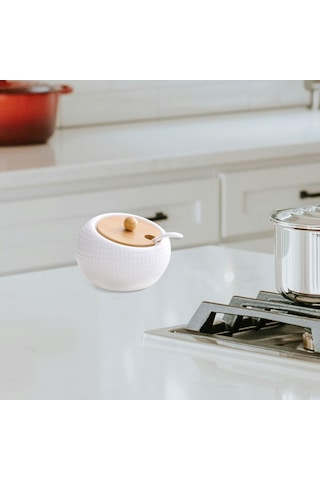 Suntek Seramik Baharat Kavanozları Mutfak Çay Biber Domates 10cmx7cm Beyaz