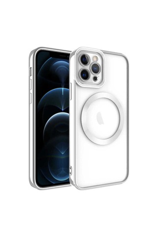 Apple Uyumlu iPhone 12 Pro Max Uyumlu Magsafe Wireless Şarj Özellikli Zore Setro Silikon-gümüş -