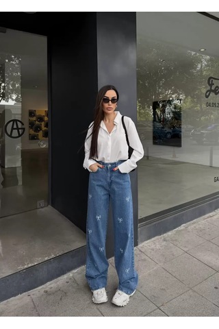 Paradise Fiyonk Nakışlı Bol Kesim Jean Çok Renkli