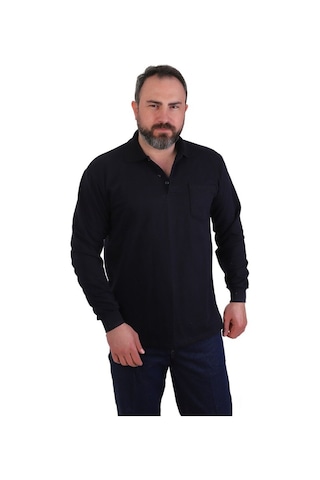 Eser - Erkek Polo Yaka Sweatshirt - Cepli - Lacivert