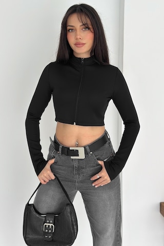 Kadın Fermuarlı Crop Ceket Dinamik & Modern Stil Siyah