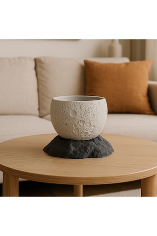 Ay Yüzeyi Desenli Saksı - 3d Baskı Dekoratif Tasarım