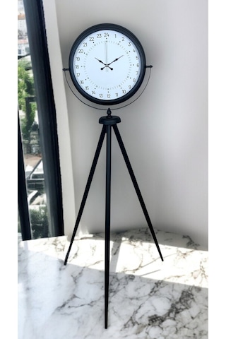 Siyah 24 Saat Göstergeli Özel Tasarım Tripod Ayaklı Saat Renkli