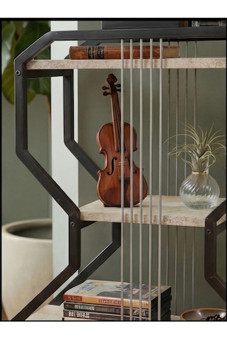 Gitar Ünite Metal Raflı Kitaplık Traverten Mdf