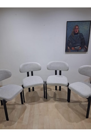 Sandalye 90604 Eliza Model Metal Siyah Ayak 4ad Keten Kumaş Ortopedik Oturum Siyah